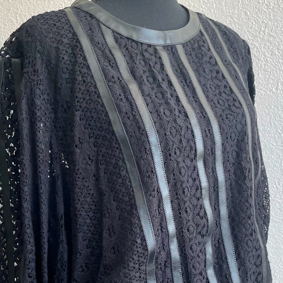 Express • Stunning Leather and Lace Black Long Sleeve Blouse Top - Picture 6 of 15